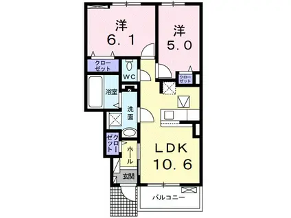 クロッシング・ヴィラージュIV(2LDK/1階)の間取り写真