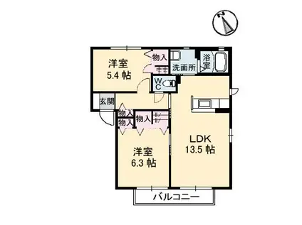 メゾンコスモスB棟(2LDK/2階)の間取り写真