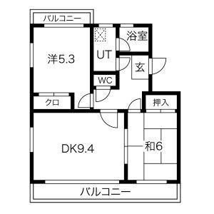 グランデュア小塚(2DK/3階)の間取り写真