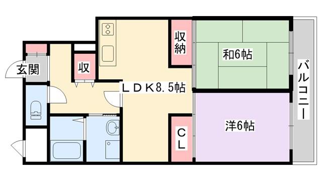 龍宝マンション(2LDK/3階)の間取り写真