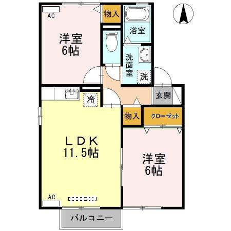 セジュール・スール(2LDK/2階)の間取り写真