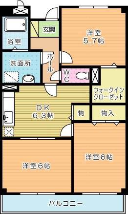 ハイツピュアティ(3DK/3階)の間取り写真