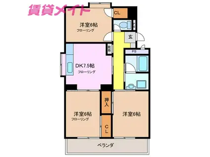 BRIGHTPLAZA B棟(3DK/4階)の間取り写真