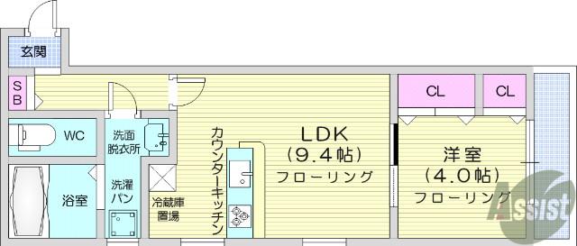 メゾンエスポワール成田町(1LDK/1階)の間取り写真