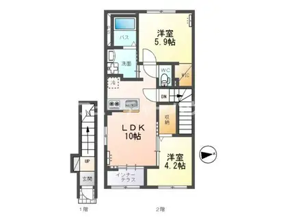 フロントアイランドII(2LDK/2階)の間取り写真