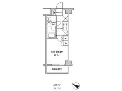 プラウドフラット目黒行人坂(1K/4階)の間取り写真