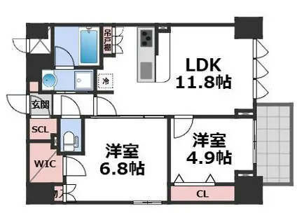 スプランディッド上本町ウエスト(2LDK/15階)の間取り写真