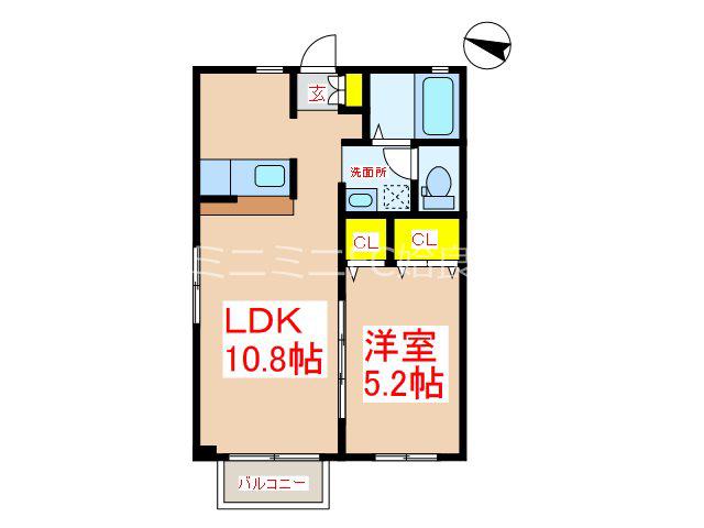 グランドメゾンあいらB(1LDK/2階)の間取り写真