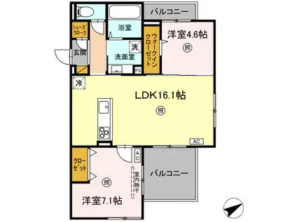 シスネス姫子(2LDK/3階)の間取り写真