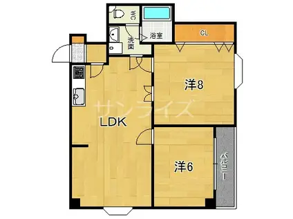 クイーンライフIMAZU(2LDK/10階)の間取り写真