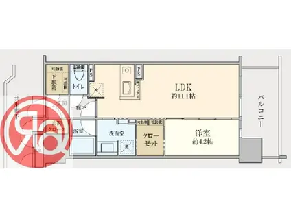 イニシアブランなんば(1LDK/6階)の間取り写真