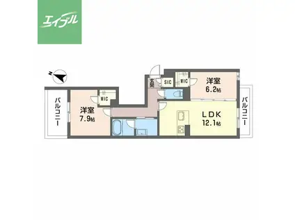 シャーメゾン フェアリーステージ(2LDK/3階)の間取り写真