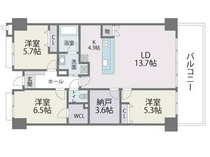 アイランドシティインフィニガーデン イースト棟(3SLDK/2階)の間取り写真