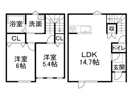 ロイヤルコートK(2LDK/1階)の間取り写真