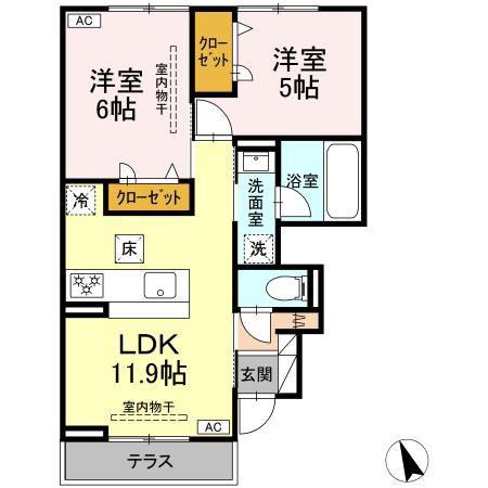 グラースK(2LDK/1階)の間取り写真