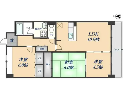 タウンコート咲佳映(3LDK/3階)の間取り写真