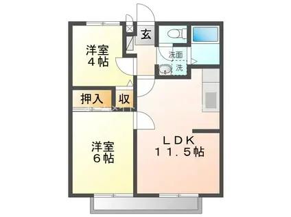 ウィンディア常盤A(2LDK/2階)の間取り写真