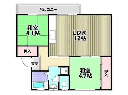 狭山5号棟(2LDK/5階)の間取り写真