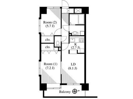 バーディーテラス仲町(2LDK/2階)の間取り写真