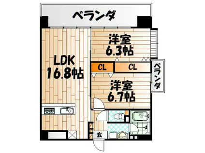 フェルト1021(2LDK/7階)の間取り写真