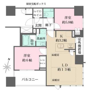 ザ・パークハウス大阪梅田タワー(2LDK/4階)の間取り写真