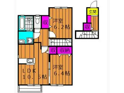 エルメゾン撫川(2LDK/2階)の間取り写真