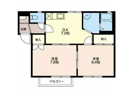 グランディールこばり(2DK/1階)の間取り写真