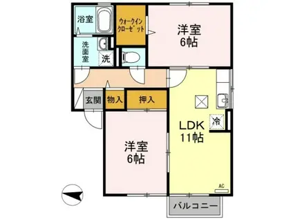 フローラルアベニューA棟(2LDK/1階)の間取り写真