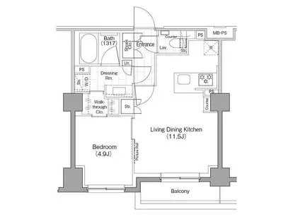 ザ・パークハビオ新宿(1LDK/1階)の間取り写真