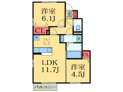 クレシア(2LDK/1階)の間取り写真