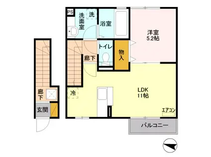 ヴェルデ・ナチュールC(1LDK/2階)の間取り写真