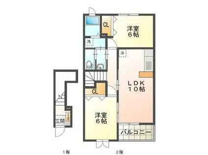オーデンハオスB(2LDK/2階)の間取り写真