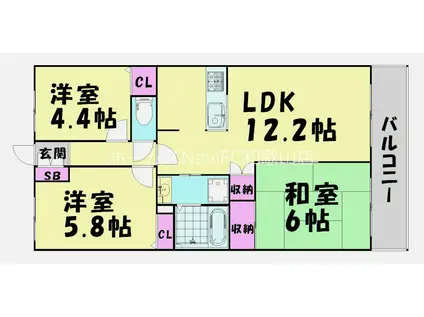 サンライズマンション岩出V壱番館(3LDK/4階)の間取り写真