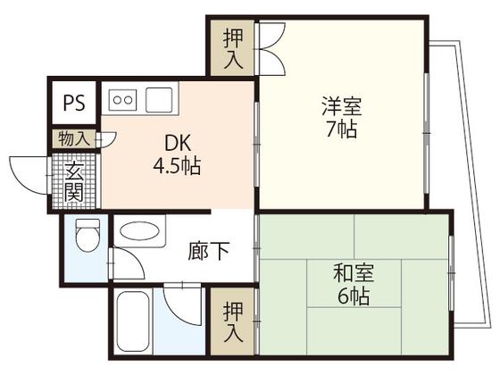 第2森川ビル(2K/4階)の間取り写真