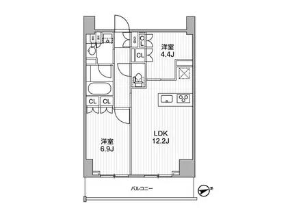 ディームス蔵前RESIDENCE(2LDK/15階)の間取り写真