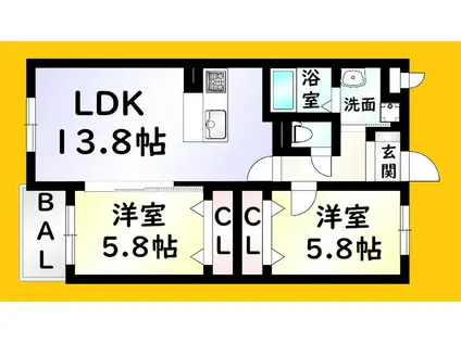 KIRA HIAGARI(2LDK/3階)の間取り写真