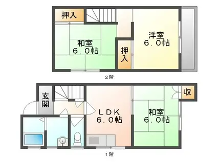 星和台タウンハウス(3DK/1階)の間取り写真