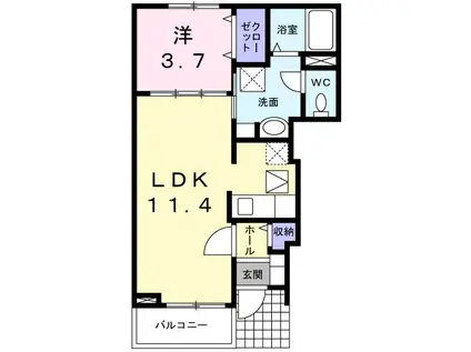 フロント・リバーサンI(1LDK/1階)の間取り写真