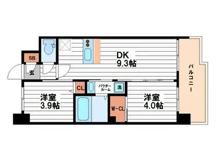 セレニテフラン谷町四丁目アリエ(2DK/3階)の間取り写真