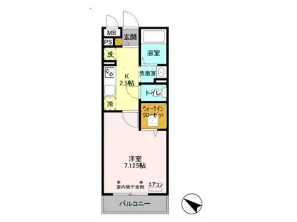 グランドソレイユBABA(1K/3階)の間取り写真