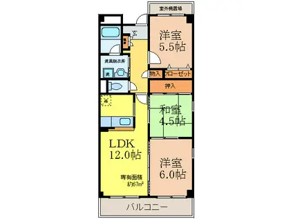 グレース若園(3LDK/2階)の間取り写真