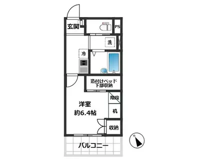 サンライズ西船橋(1K/2階)の間取り写真
