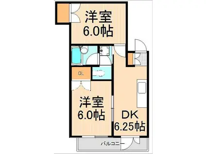 グランドールアイダD棟(2DK/1階)の間取り写真