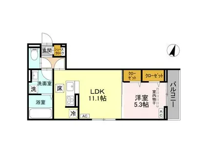 アドラブール A棟(1LDK/1階)の間取り写真