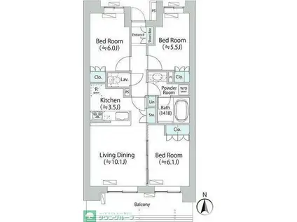 パークアクシス千歳船橋(3LDK/2階)の間取り写真
