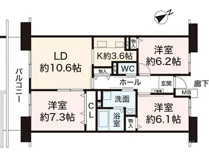明石清水第2高層2号棟(3LDK/8階)の間取り写真