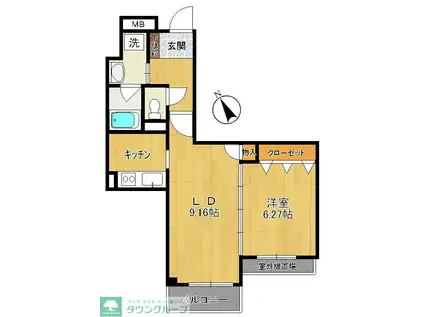 ラ カーサ デル・パルマ(1LDK/1階)の間取り写真