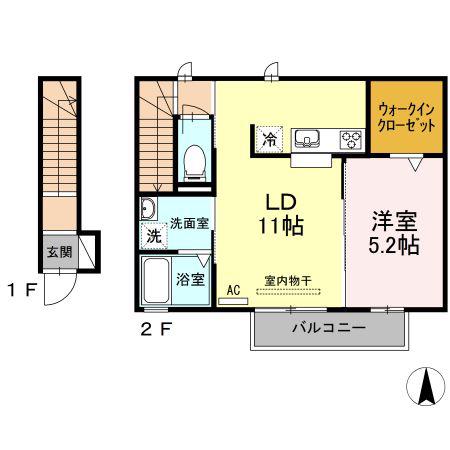 MAISON DE CHOCOLA(1LDK/2階)の間取り写真