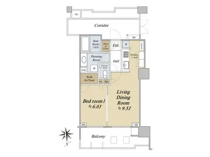 HARUMI FLAG PARK VILLAGE T棟(1LDK/18階)の間取り写真