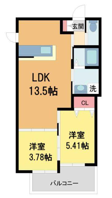 LOHAUS花屋敷駅前(2LDK/2階)の間取り写真